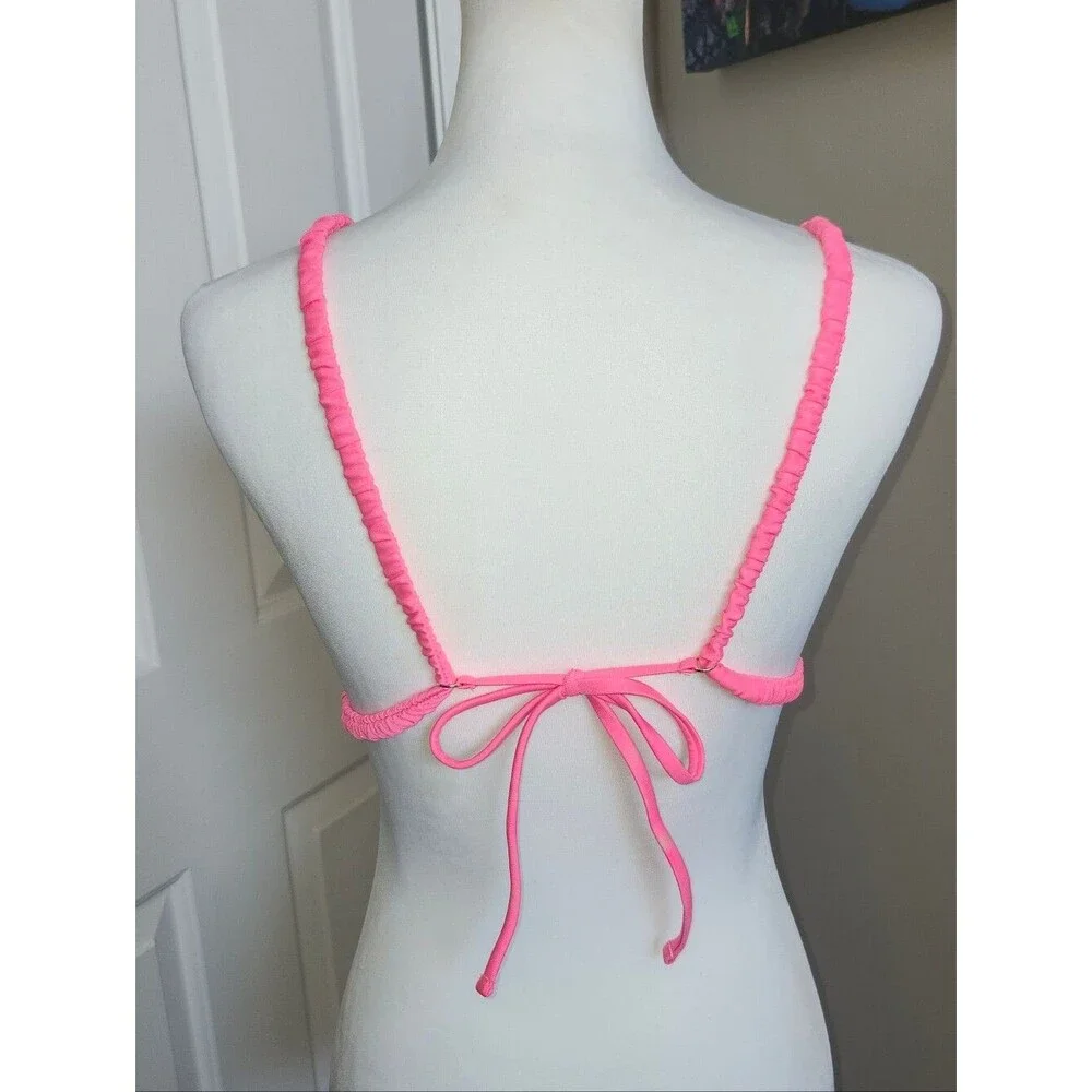 Wild Fable Hot Pink Ruched Padded String Bikini Top, Large